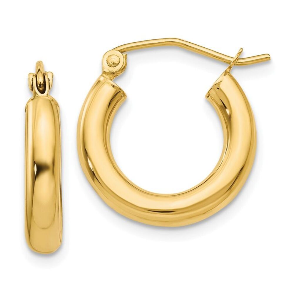 3mm, 14k Yellow Gold Classic Round Hoop Earrings, 15mm (9/16 Inch)
